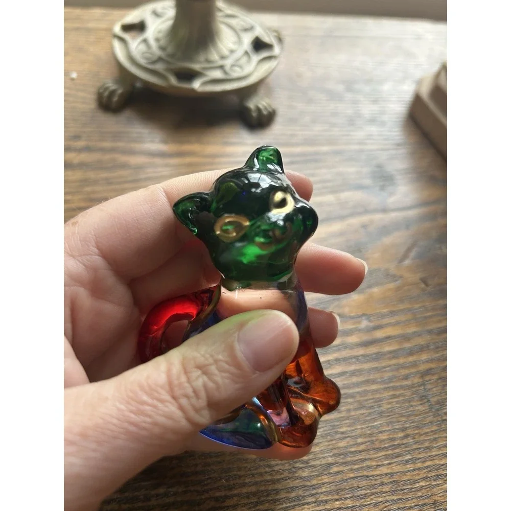 🐈⬛ C C Zecchin Multicolor Glass Cat Figurine Made in Murano Italy Color Block